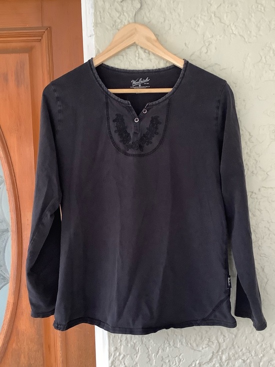 Woolrich Tops - Woolrich Black Long-Sleeve Embroidered Henley